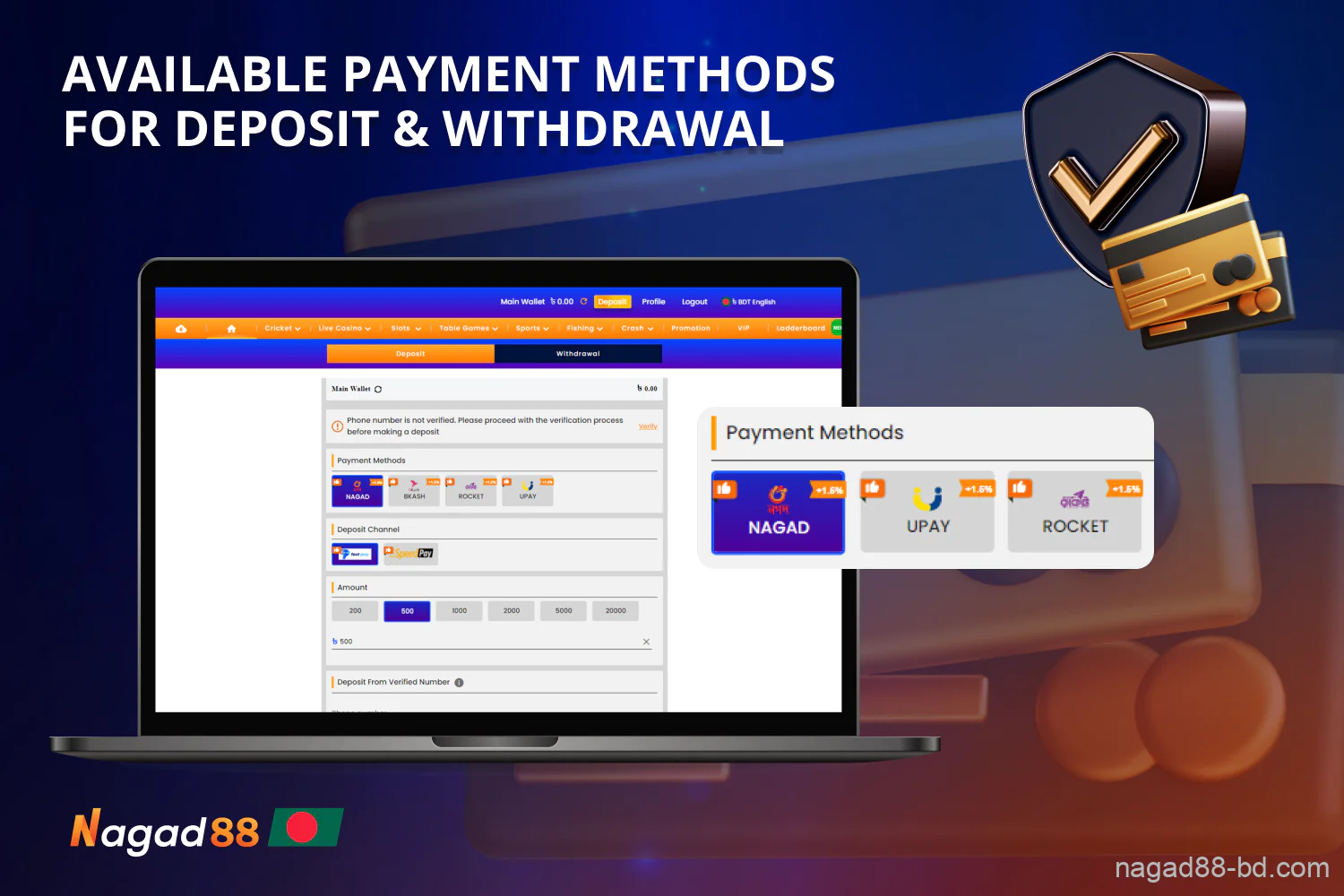 For the convenience of users, Nagad88 Bangladesh provides several popular payment methods